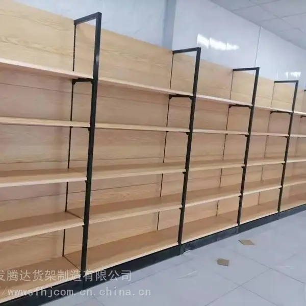 超市货架四柱铁皮转印货架烟酒展柜木质展柜