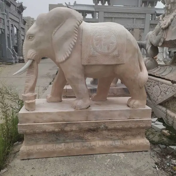 嘉祥石雕大象厂家 山东青石大象多少钱 景区寺庙门口石雕大象一对 整石雕刻