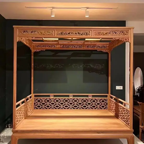 自然果香红木缅甸花梨架子床 大果紫檀午休床 紫光檀罗汉床