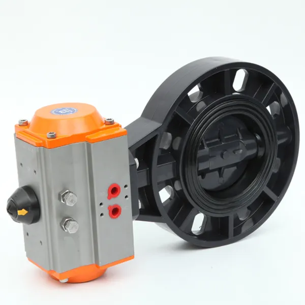 煜阀D671X-10S对夹连接UPVC塑料气动塑料对夹蝶阀
