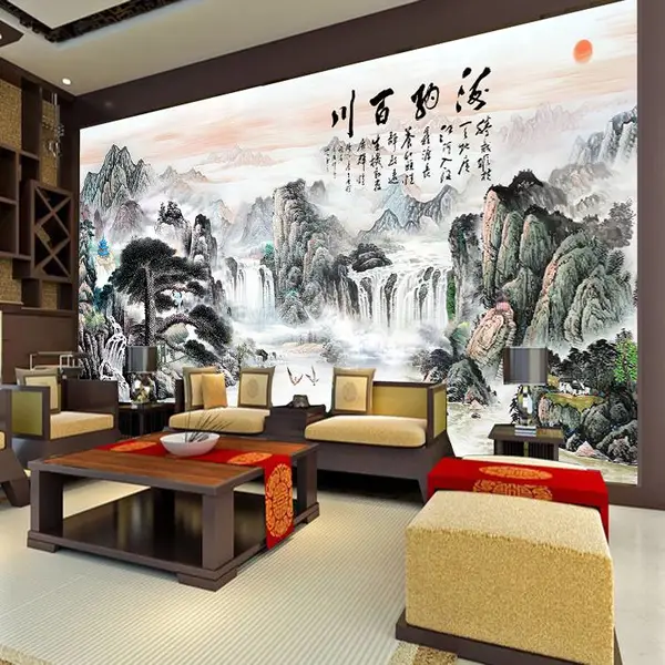 大幅中式瓷板画装饰画 客厅沙发办公室背景壁画 酒店大堂装饰画
