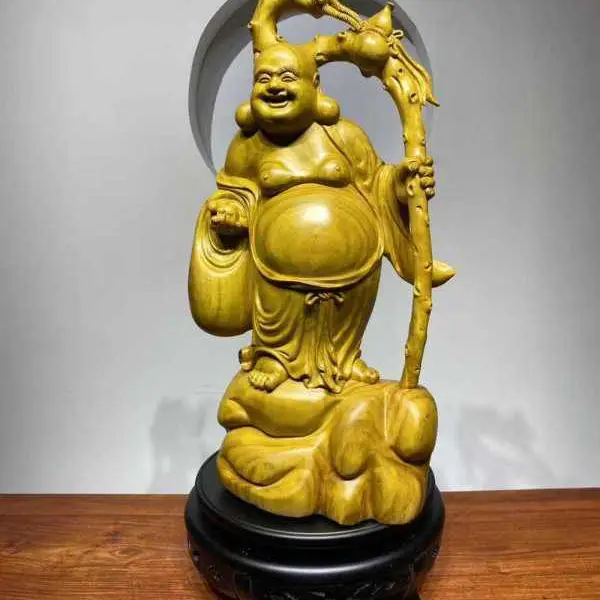 花梨木实木雕刻弥勒佛像摆件木制大肚弥勒笑佛工艺品客厅招财摆件