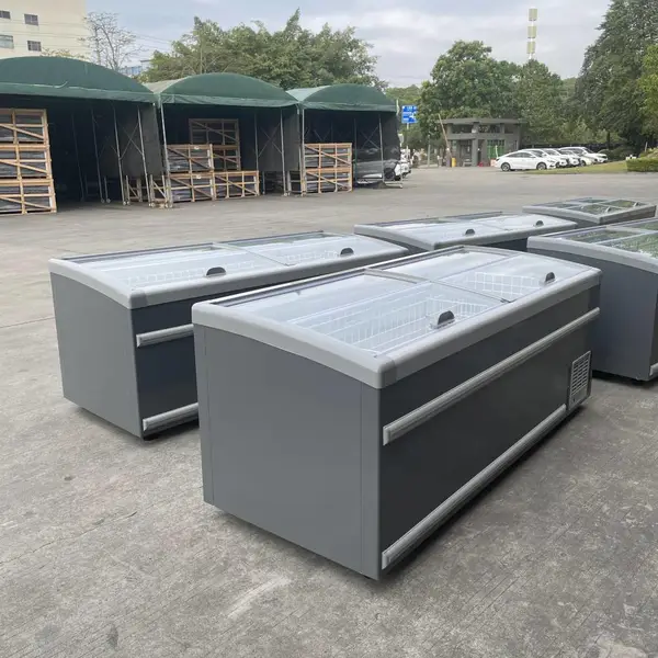 奇力超市冷链冰柜卧式自动化霜无霜全冷冻组合岛柜展示柜厂家出口