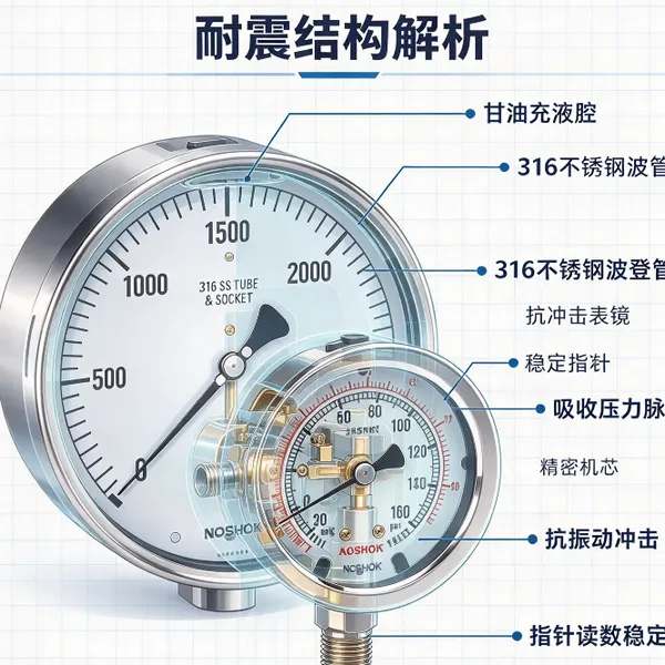 NOSHOK不锈钢甘油压力表25-510-1500-psi/bar-SPMC