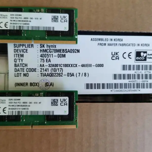 HMCG78MEBSA092N�ִ�SKԭװ16G 1RX8 4800B DDR5�ʼǱ��ڴ�