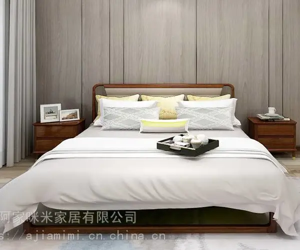 卧室北欧乌金木实木2.0米大床
