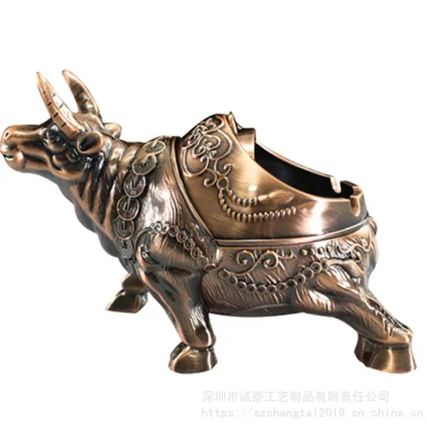 古红铜烟灰缸,公牛立体摆件,广州烟灰缸厂