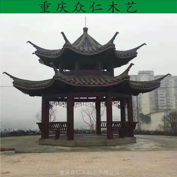 道真樟子松彩绘古建凉亭 防腐木常规八角亭生产 众仁木艺