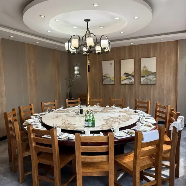 酒店大圆桌电动转盘饭店餐厅包厢餐桌椅组合圆形大理石岩板家具