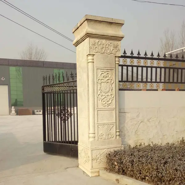 石雕门柱芝麻白浮雕刻花空心分体贴板门柱门口实用装饰摆件一对定做