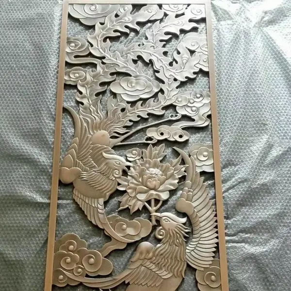 泰铵定做铜铝雕刻屏风装饰壁画凤舞九天龙凤吉祥花开富贵图