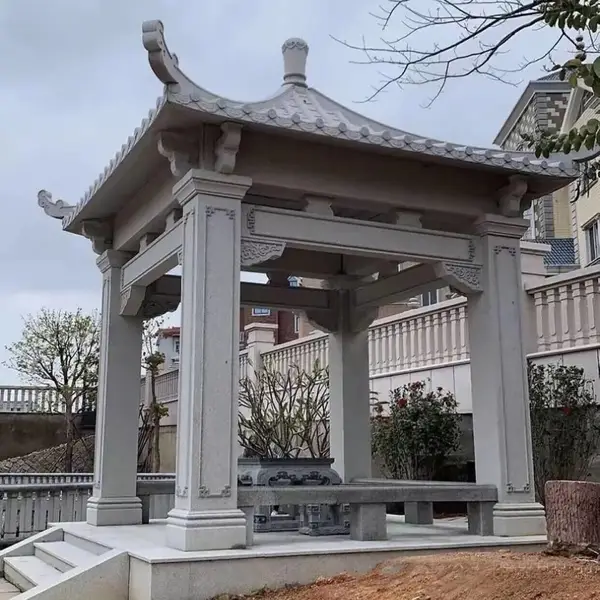 全石结构四角亭石雕 古建石材凉亭 双层六角石亭 园林景观雕塑