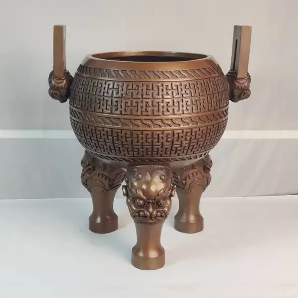 黄石特色礼品 铜工艺品 文化礼品 办公室摆件 青铜器礼品紫铜四方耳兽足炉