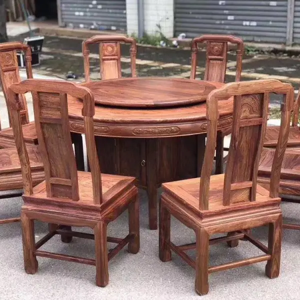 花梨木餐厅家具定制 红木刺猬紫檀餐厅餐桌椅组合美观精巧