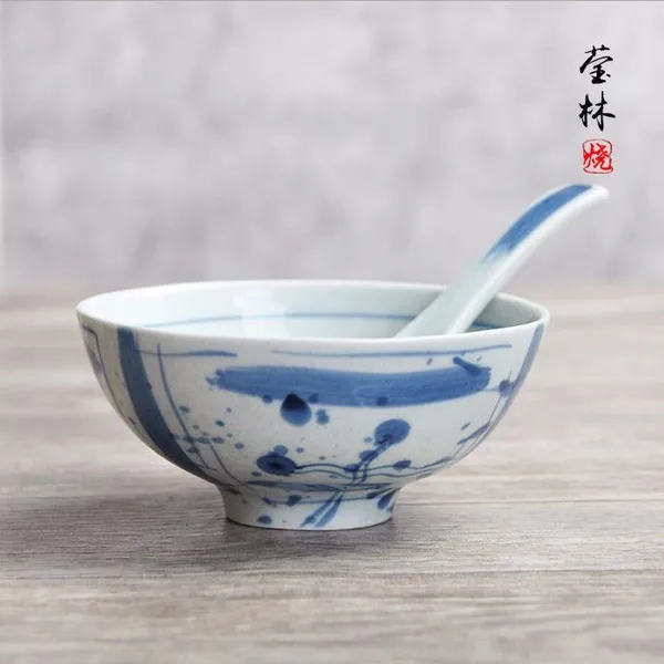 日式釉下彩餐具饭碗餐厅手绘陶瓷碗米饭碗日式碗水果碗创意酒店瓷碗