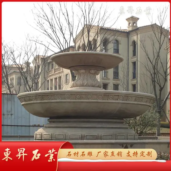 美观石雕水钵 庭院水池喷泉图片设计 英式石材跌水钵雕塑