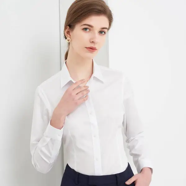 高纱支女款 顺滑不透 工作服长袖衬衫 支持企业定制 员工服装
