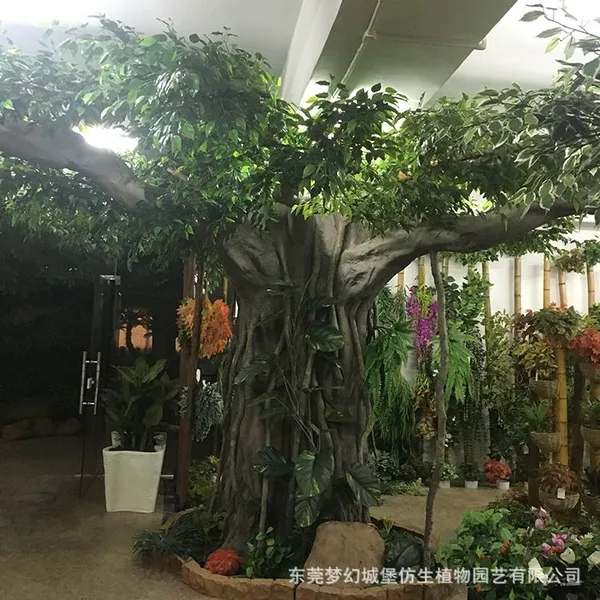 东莞哪里有工厂可以做假树 梦幻城堡定制仿真大树假树榕树大型植物装饰酒店大厅布景实木树干订做