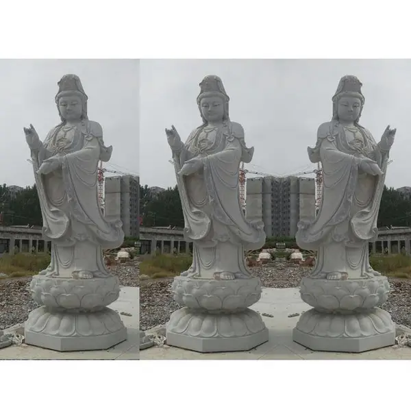 石雕三面观音像制作公司 石造四面观音菩萨雕塑 寺庙***观音塑像