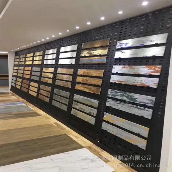 包头瓷砖展厅展架 黑色冲孔板货架 迅鹰瓷砖展示挂板