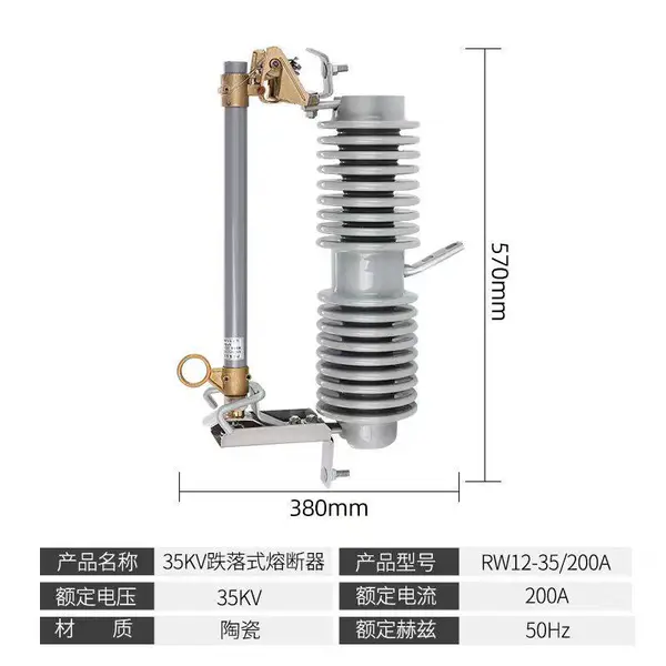 泰伦 RW12-12/100A户外高压跌落式复合熔断器10KV陶瓷式200A令克保险