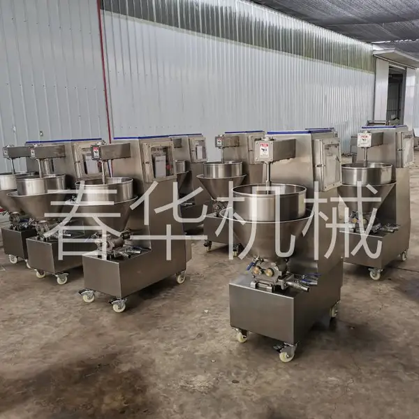 诸城春华定制桂花肠高效泵浦供料设备脚踏式泵浦机 料斗双层保温冷却