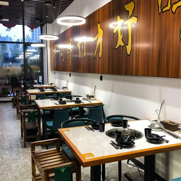 定制火锅烧烤桌多人卡座电磁炉一体圆桌岩板餐桌