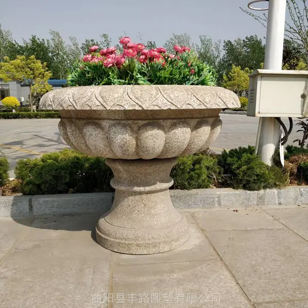 石雕花盆黄锈石欧式花钵户外庭院别墅小区门口摆件