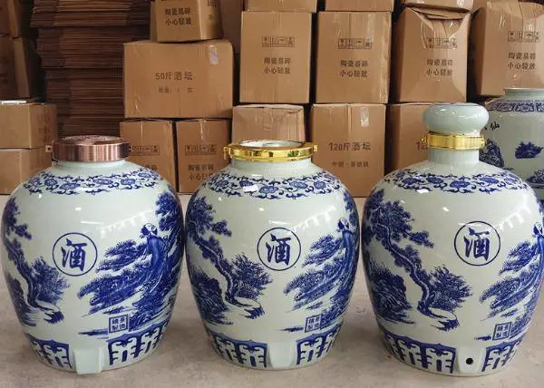 松鹤陶瓷酒坛批发 青花密封酒坛厂 20斤30斤50斤酒坛子