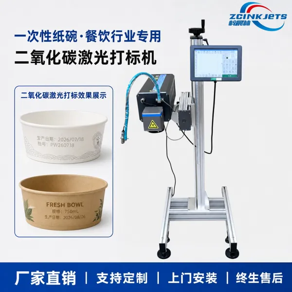 梓晨二氧化碳激光打标机 一次性纸碗餐饮外卖包 装线连续标记设备