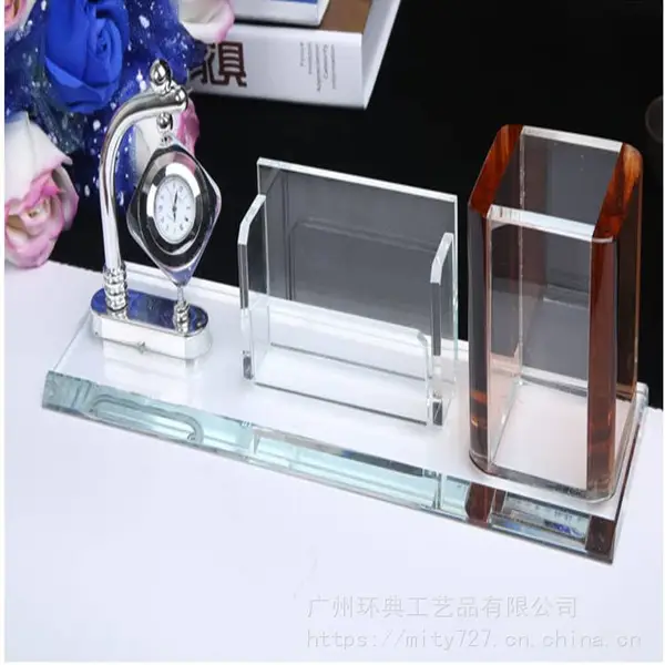 广州定制水晶商务实用礼品,办公室水晶装饰品,水晶笔筒三件套