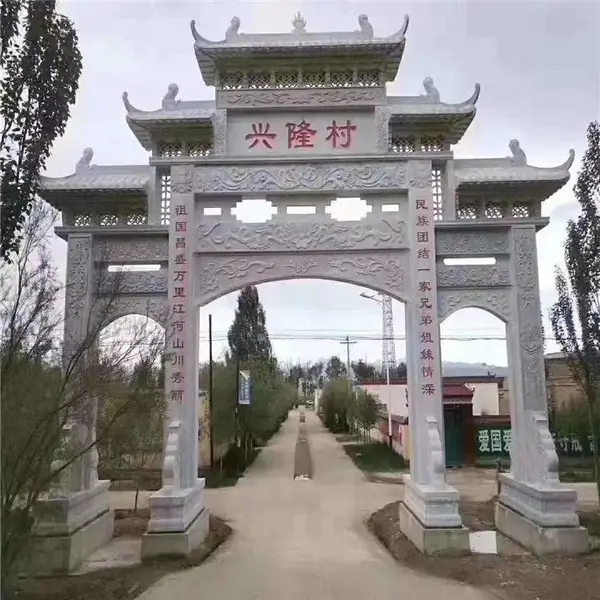 始兴县寺庙建筑石头门楼 路口大理石牌坊 芝麻白栏杆护栏