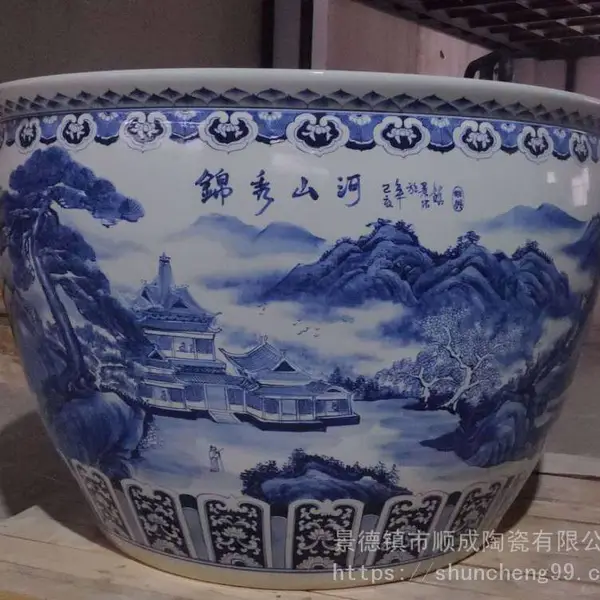 景德镇陶瓷大号水缸 会所洗浴缸 温泉泡澡大缸 青花瓷养鱼缸 ***缸