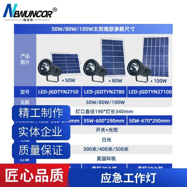 鑫诺澳太阳能可充电式户外超亮led便携工作探照灯