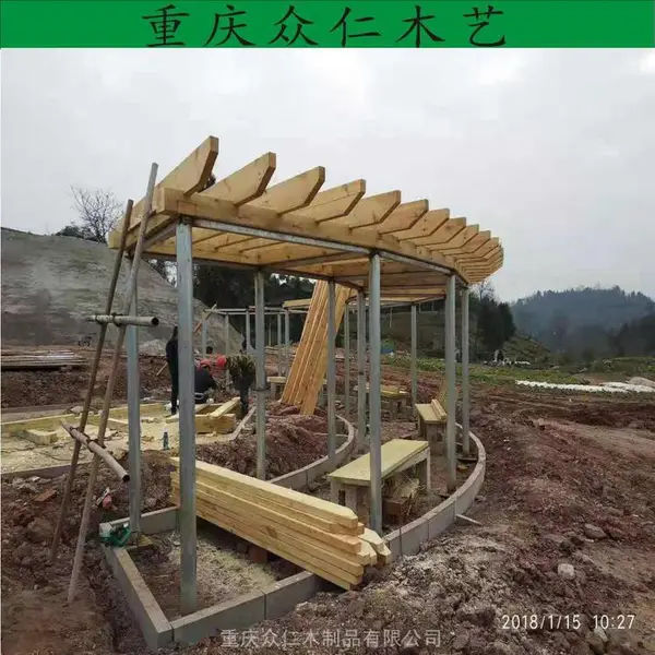 铜梁家用实木花架 防腐木异形花架 樟子松葡萄架生产 众仁木艺