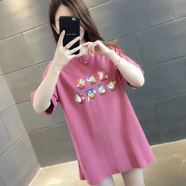 广西 南宁市哪里有地摊T恤新款夏季印花白色短袖上衣女装打底衫韩版体恤