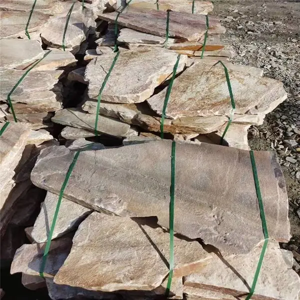 景区铺路石块 砖红色粉砂岩 黄木纹片岩 红色板岩文化石