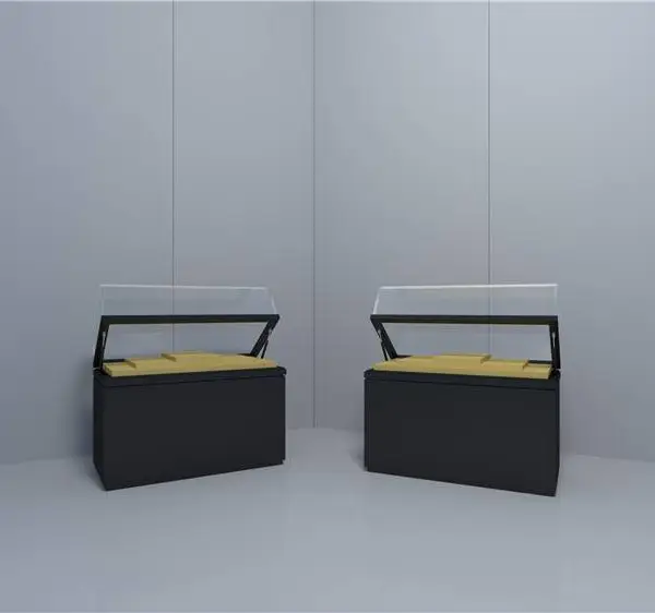 中纤板烤漆钢化玻璃展柜订制 木结构博物馆平柜制作