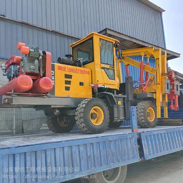 打拔钻一体机公路护栏打桩机轮式压桩机高速小型液压护栏打桩机