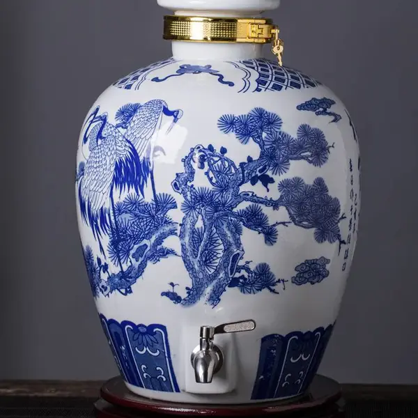 景德镇白酒缸批发 蓝色青花酒坛厂 10/20/30/50/120斤装