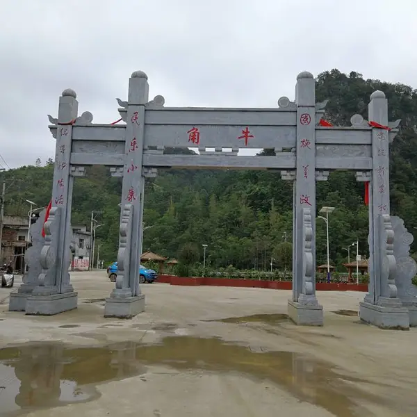 饭店中式门楼 仿古建筑门头装修设计 实木古建牌楼施工