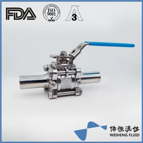 伟恒流体卫生级手动三片式焊接球阀加长版焊接全包球阀