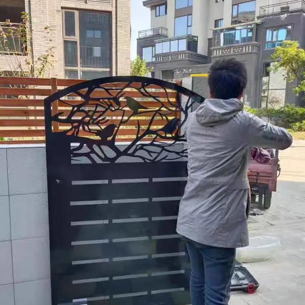 欧式简约铁艺大门户外激光铁板庭院对开门小区入户防盗别墅区铁门