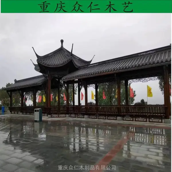 景区仿古实木亭子长廊 防腐木游廊 传统木结构长廊施工安装 众仁木艺