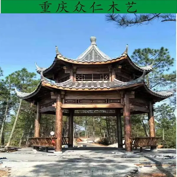 遵义实木现代四角亭 防腐木榫卯结构凉亭 仿古实木亭子施工安装 众仁木艺