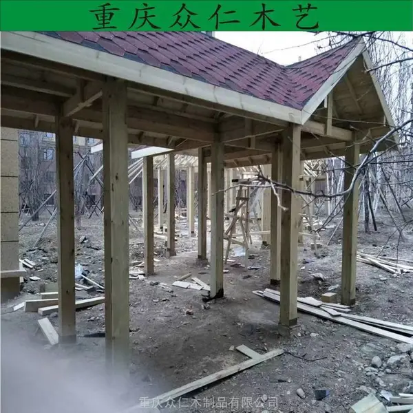 苍溪传统木结构长廊 仿古实木长廊 景区景观长廊施工安装 众仁木艺