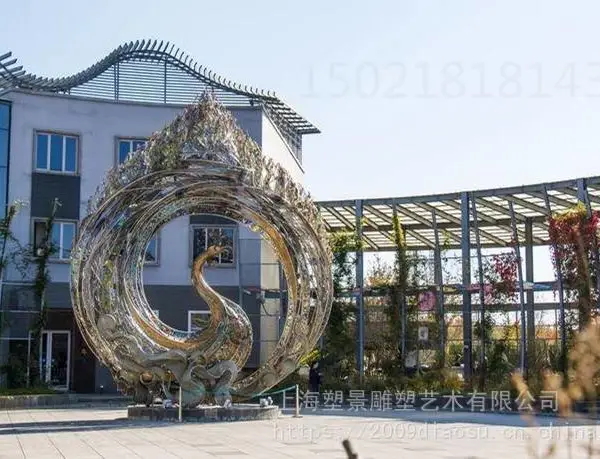 厦门公园不锈钢五彩孔雀雕塑 孔雀开屏动物摆件