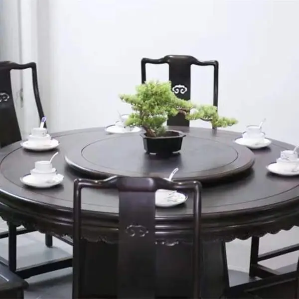 东非黑黄檀圆餐桌椅组合明式红木带转盘1.38米 紫光檀原木色家具