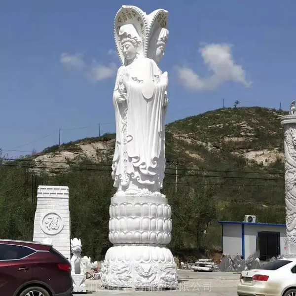 石雕佛像 汉白玉大型户外三面滴水观音像寺庙摆件