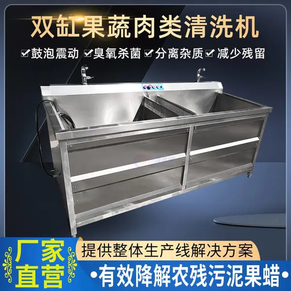 双缸果蔬肉类清洗机臭氧杀菌除杂洗菜机不锈钢食品级瓜果加工设备